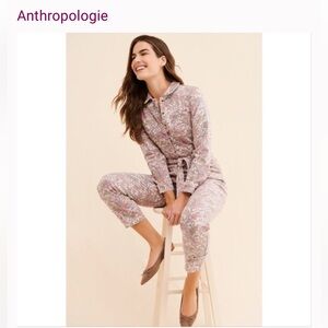 Anthropologie Pink Floral Jumpsuit
